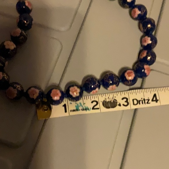 Vtg22”Round13mmBlueSolidHandPaint W/Flower&GldJap - Picture 7 of 7